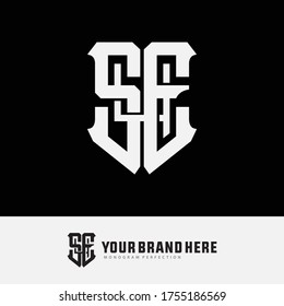 Initial letter SE4, ES4, 4SE, 4ES, S4E, E4S, SE or ES overlapping, interlock, monogram logo, white color on black background