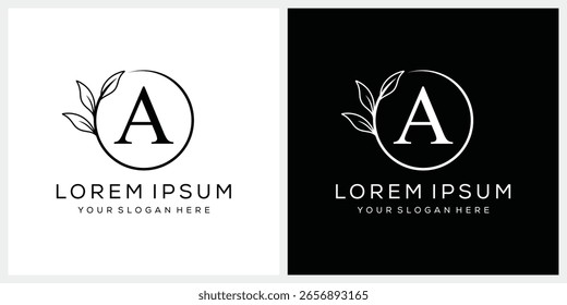 Anfangsbuchstabe Ein Serif-Schriftart Logo-Design, Kosmetik Mode und Schönheit Grafik Vektor, Blätter Icon Konzept