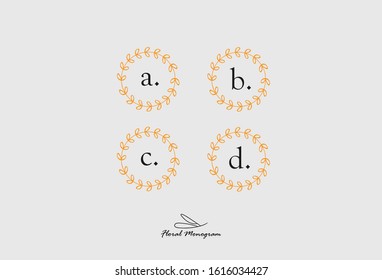 Initial Letter set A, B, C, D Monogram with Floral Sign Symbol Design Template. Vector Illustration