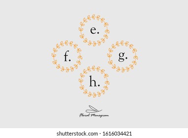 Initial Letter set E, F, G, H Monogram with Floral Sign Symbol Design Template. Vector Illustration