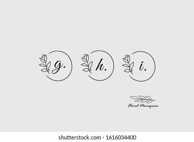 Initial Letter set G, H, I Monogram with Floral Sign Symbol Design Template. Vector Illustration