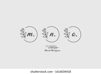 Initial Letter set M, N, O Monogram with Floral Sign Symbol Design Template. Vector Illustration