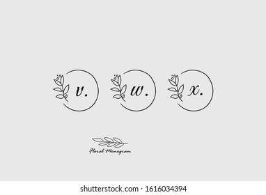 Initial Letter set V, W, X Monogram with Floral Sign Symbol Design Template. Vector Illustration