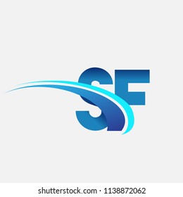 initial letter SF logotype company name colored blue and swoosh design. vector logo for business and company identity.