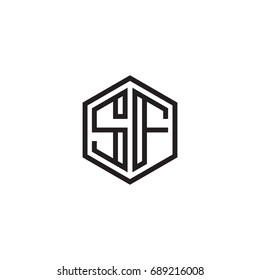 Initial letter SF, minimalist line art monogram hexagon logo, black color