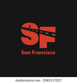 Initial Letter SF San Francisco logo with street vector illustration. SF monogram road symbol logo