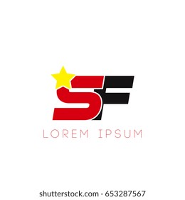 Initial letter sf yellow star logo red black