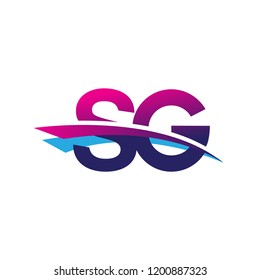 initial letter SG logotype company name colored blue and magenta swoosh design. vector logo for business and company