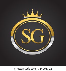 initial letter SG logotype company name with oval shape and crown, gold and silver color. vector logo for business and company identity.