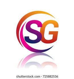 initial letter SG logotype company name orange and magenta color on circle and swoosh design. vector logo for business and company identity.