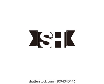 Initial letter sh black ribbon logo design