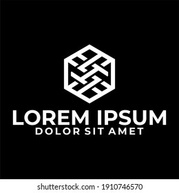 Initial letter SH or HS logo template with geometric sacred hexagonal line art illustration in flat design monogram symbol