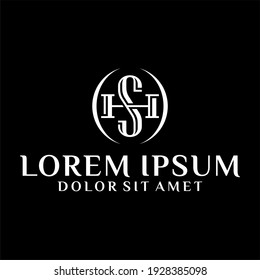 Initial letter SH or HS logo template with overlap vintage font illustration in flat design monogram symbol