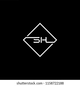 Initial letter SH HS minimalist art monogram shape logo, white color on black background.