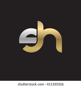 initial letter sh linked round lowercase logo gold silver black background