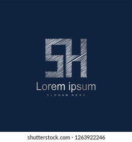 Initial Letter SH Logo Template Vector Design. Silver letter logo