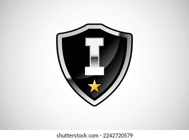 Ursprünglicher Buchstabe I mit Schild Symbol Logo Design Vektorgrafik. Schild mit Monogramm-Alphabet