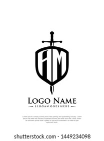 initial AM letter with shield style logo template vector
