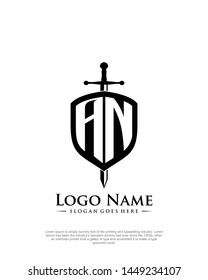initial AN letter with shield style logo template vector