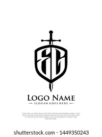 initial EG letter with shield style logo template vector