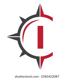 Initial Letter I Ship Logo Concept With Compass Symbol Vector Template