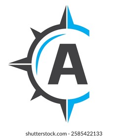 Initial Letter A Ship Logo Concept With Compass Symbol Vector Template