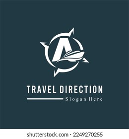 Initial A Letter with Ship Marine and Compass Icon for Travel Guide Navigation Business Logo Idea Template