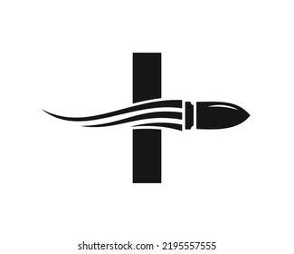 Letra inicial I Logo de bala de disparo con símbolo de arma de concepto para seguridad y protección
