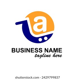 Initial a Letter in Shopping Cart, Trolley, for Supermarket, Market, Marketplace, Shop, Store Business Simple Modern Logo Idea