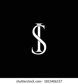 Initial Letter SI IS Intersected Monogram Logo in black and white color.