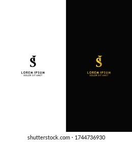Initial letter SI linked uppercase logo design template elements. Gold letter isolated on black background. Black letter isolated on white background. Suitable for business, consulting group company.