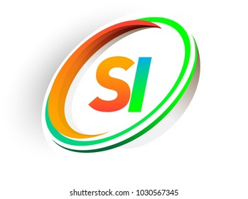 initial letter SI logotype company name colored orange and green circle and swoosh design, modern logo concept. vector logo for business and company identity.
