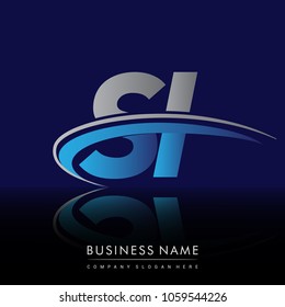 initial letter SI logotype company name colored blue and grey swoosh design. vector logo for business and company identity.