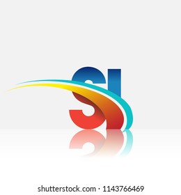 initial letter SI logotype company name colored red and blue and swoosh design. vector logo for business and company identity.

