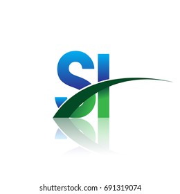 initial letter SI logotype company name colored blue and green swoosh design. vector logo for business and company identity.
