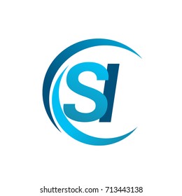 initial letter SI logotype company name blue circle and swoosh design. vector logo for business and company identity.