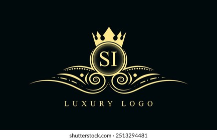 Letra inicial SI design de logotipo de luxo. SI Luxurious Royal Golden Logo design