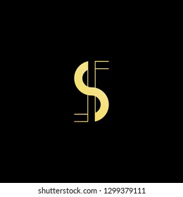 Initial letter SI IS minimal monogram art logo, gold color on black background.