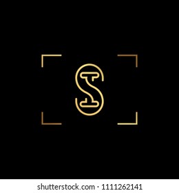 Initial letter IS SI minimalist art monogram shape logo, gold color on black background