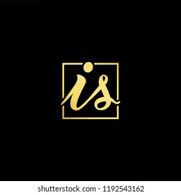 Initial letter IS SI minimalist art monogram shape logo, gold color on black background