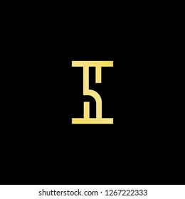 Initial letter IS SI minimalist art logo, gold color on black background.