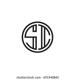 Initial letter SI, minimalist line art monogram circle logo, black color
