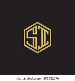 Initial letter SI, minimalist line art hexagon logo, gold color on black background