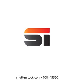 Initial letter SI, straight linked line bold logo, gradient fire red black colors