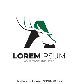 Initial Letter A Simple Deer Head Logo Design Vector Illustration Background