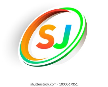 initial letter SJ logotype company name colored orange and green circle and swoosh design, modern logo concept. vector logo for business and company identity.