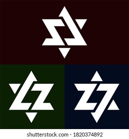 Anfangsbuchstaben SJ, LZ und Nummer 27-Logo-Vorlage mit david-Sterngrafik in einfarbigem Design-Monogramm-Symbol