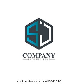 Initial Letter SJ SI Hexagonal Design Logo