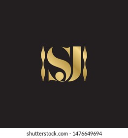 Initial letter sj uppercase modern logo design template elements. Gold letter Isolated on black  background. Suitable for business, consulting group company.