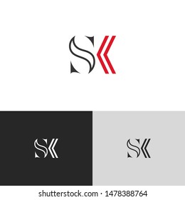 Initial Letter sk with arrow shape uppercase overlap modern logo design template. Suitable for business, consulting group company.